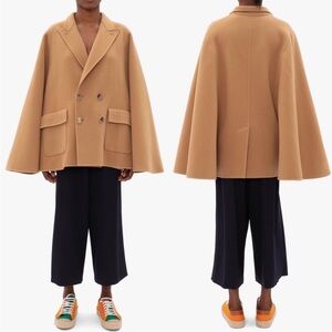 J.W. ANDERSON Wool Double Breasted Oversized Camel Poncho Cape Coat \\ M